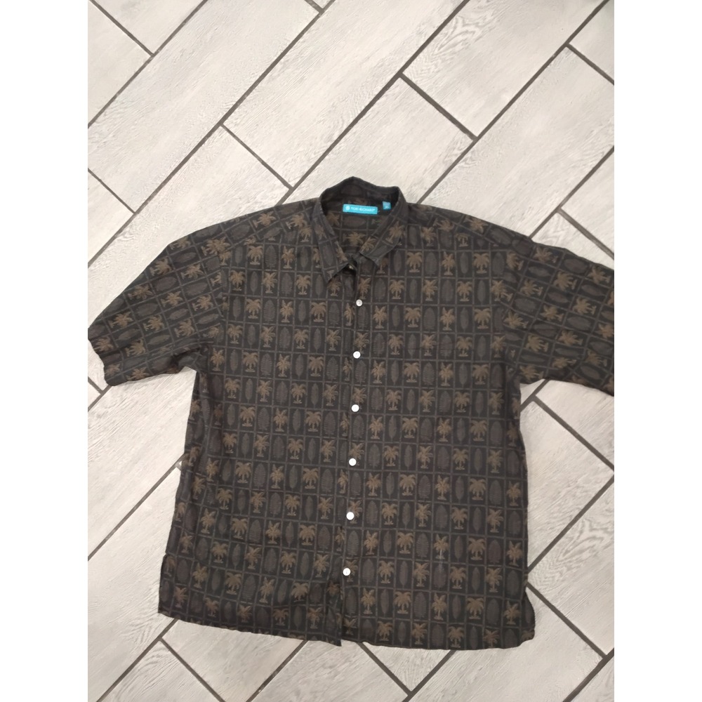 Tori Richard Mens XL Cotton‎ Lawn Palm Tree Leaf Button Down Shirt Brown